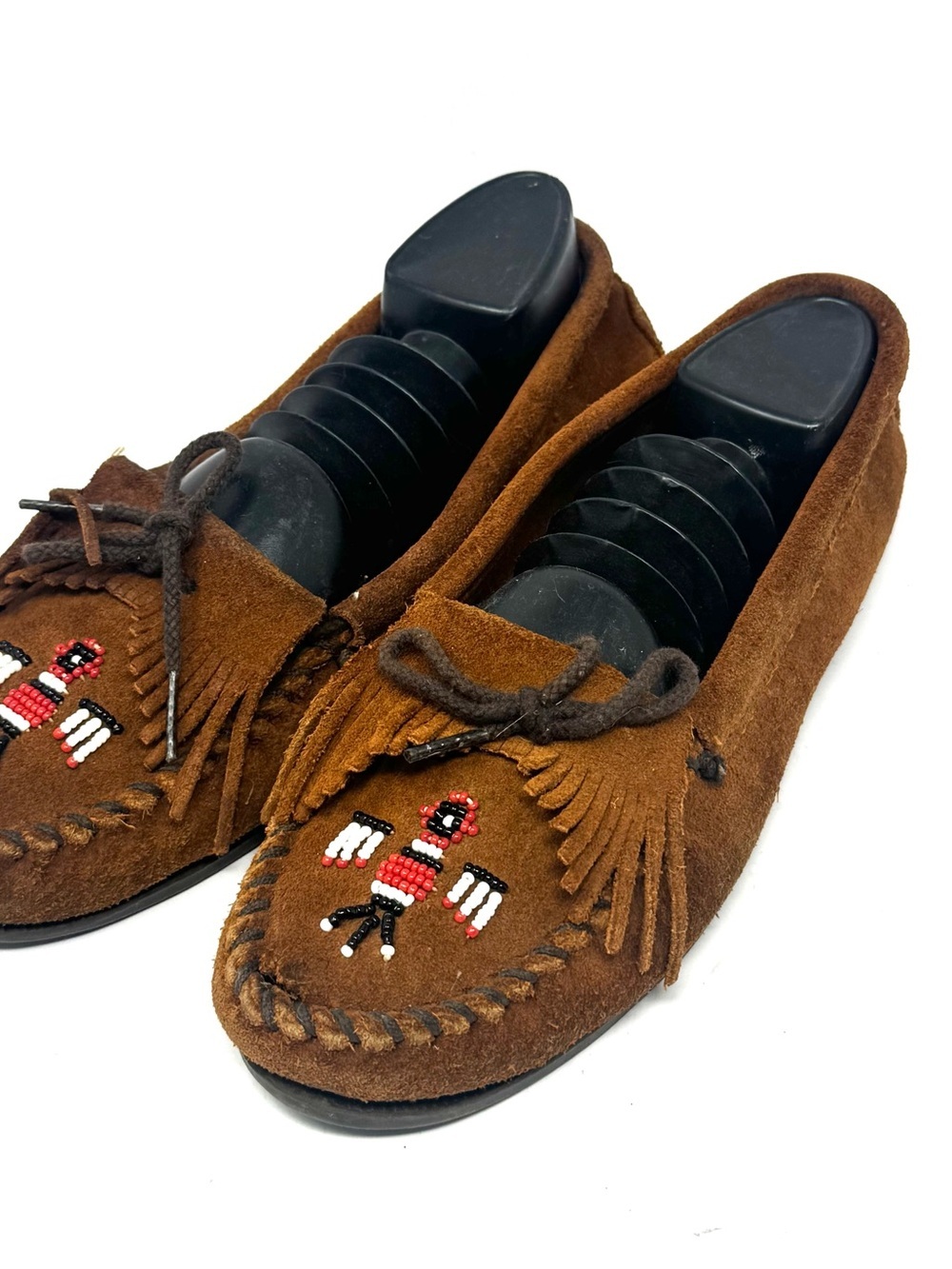 Vintage Minnetonka Beaded Thunderbird Suede Moccasins Women Sz 9